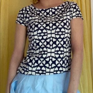 Blue and white patterned top